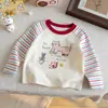 Camiseta de Manga Larga a Rayas de Bloques de Color para Niñas, Nueva Moda Primavera/Otoño 2026 Estampado de Dibujos Animados Camiseta Básica de Otoño para Niños