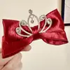 Grampo de Cabelo Grande Laço Vermelho de Ano Novo Coroa de Pérola Infantil Presilha Superior Acessórios de Cabelo Festivos de Ano Novo para Princesa Aniversário