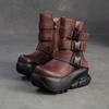 Jiezu 2025 Outono e Inverno Novas Botas de Moda Retro Cor Pura com Solado Grosso para Aumentar a Altura Salto Plataforma Couro Bovino de Primeira Camada Bico Redondo Sapatos Femininos