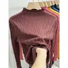 Suéter de punto con cuello semi-alto OEM para mujer, modelo otoño e invierno 2026, color albaricoque, top de manga larga, camiseta básica ajustada
