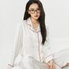 Nuevo Traje de Pijama de Manga Larga para Mujer de Seda de Hielo con Bronceado para Primavera y Verano, Conjunto Delgado de Alta Calidad Estilo Coreano con Bordado de una Palabra, Ropa para el Hogar