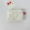 Ins Acolchado Corazón Plateado Linda Cartera para Monedas Pu Color Brillante Bolso Portátil para Cosméticos Cable de Datos Tarjeta de Transporte Bolso para Cosméticos