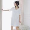 Pijama de Algodão Puro para Primavera e Verão Feminino, Roupas de Casa Sexy com Decote V, Camisetas Brancas Largas, Camisolas de Manga Curta, Comprimento Médio para Mulheres no Atacado