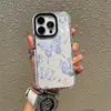 Funda de teléfono con estampado de mariposas en degradado azul oscuro, adecuada para iPhone 15 Pro, marco negro transparente, funda anticaídas, venta al por mayor de fábrica