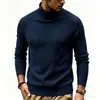 Suéter masculino 2026 outono e inverno novo estilo europeu e americano gola alta cor sólida listrado slim fit tricô suéter quente camada base
