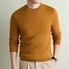Camisa de tricô de manga comprida com mistura de cashmere espessa de 450g para homens, suéter quente casual de cor sólida para o inverno, camiseta masculina