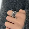 Anillo de plata de ley S925 vintage desgastado de alta resistencia con diseño de flor de cruz empalmada para mujer, diseño abierto ajustable, joyería de nicho de alta gama