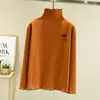 Camisa Básica de Gola Alta Meia-altura Outono e Inverno Feminina Fleece Dupla Face Manga Longa Camiseta Térmica Interna Espessa com Forro de Fleece Top Estilo Ocidental