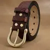 Cinturón de Hebilla de Aguja de Piel de Vaca para Jóvenes y Personas de Mediana Edad, Cuero Genuino, Cinturón de Moda y Versátil, Cinturón Retro para Jeans