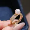 Accesorios DIY Anillo de Plata de Ley S925 con Circonita Microincrustada y Perla, Accesorio de Montura de Anillo Versátil y Elegante 8-10