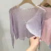 Xale Pequeno de Malha de Primavera com Borda Franzida e Recortes para Mulheres, Peça de Roupa de Verão sem Mangas, Cobertura de Proteção Solar, Top Fino