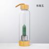 Taza de Energía de Cristal Donghai Cristal Natural Pilar de Seis Puntas de Punta Única Cubierta de Bambú Vaso Botella Deportiva de Agua de Vidrio con Laca Taza de Té