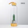 Columna de Cristal Donghai Columna de Energía Taza Prisma Hexagonal de Cristal Tapa de Bambú Taza de Té de Vidrio Taza de Agua Deportiva con Correa Botella de Agua