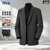 Casaco Masculino 100% Lã, Estilo Primavera e Outono, Gola de Terno, Comprimento Médio, Casual de Negócios, Estilo Pai, Jaqueta de Lã Dupla Face