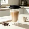 Taza de Café de Viaje de Doble Pared de Alto Borosilicato con Tapa de Silicona, Taza de Vidrio con Aislamiento Térmico para Oficina, Cafetería, Cold Brew, Americano Helado, Venta al por Mayor