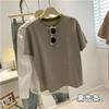 Camiseta de Algodón Puro con Rayas de Contraste de Manga Corta para Mujer Rayas Clásicas Básica Simple Americana Cuello Redondo Top Estilo Coreano Trendy