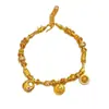 Pulsera con Colgante de Planeta Pequeño del Dios de la Riqueza Amarillo, Joyería de Aleación de Cobre con Textura Martillada para Mujer, Nuevo Estilo Chino, Lujo Ligero de Nicho