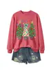 Sudadera casual y cómoda para mujer de la tienda independiente Amazon Wish con tres árboles de Navidad y luces colgantes de estrella de cinco puntas, estilo navideño