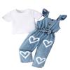 Baopai - Ropa infantil, Amazon, Europa y América transfronterizas, traje de moda de verano para niñas, camiseta, pantalones vaqueros con tirantes y estampado de amor.