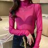 Comercio Exterior Amazon Nuevo Modelo Manga Larga Transparente de Malla de Una Sola Capa Cuello Alto Ajustado Pulóver Camiseta Pg2422
