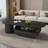 Mesa de centro ovalada de losa de roca estilo crema, moderna, de lujo ligero, para hogares pequeños y grandes, popular en línea, mesa de sala de estar de alta gama y mueble de TV