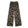 Calça Workwear Retro Americana para Mulheres, Estilo Outono 2026, Calça Esportiva Casual de Corte Reto, Calça Wide-Leg Camuflada de Cintura Alta Emagrecedora