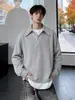 Sudadera con cuello de camisa a rayas, estilo dos piezas falsas, para hombre, otoño e invierno, camiseta de manga larga elegante y sofisticada, top estilo universitario