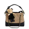 Bolso Tote de Ante de Gama Alta en Color Contrastante para Mujer, Estilo Caliente Otoño e Invierno 2025, Bolso de Hombro con Cadena Acolchado Estilo Chanel para Mujer