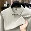 Camisa POLO com colarinho para homens, de manga longa, estilo business casual, corte solto, versátil, adequada para primavera e outono, camisa básica para homens de meia-idade e idosos