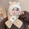 Sombrero de Orejas de Zorro y Bufanda Todo en Uno para Mujer Invierno Animal Peludo Más Bufanda Juego de Dos Piezas Casual y Versátil