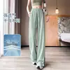 Pantalones de Hielo de Seda con Protección Solar para Mujer, Verano Finos de Cintura Alta, Caída Recta de Pierna Ancha, Versátiles Adelgazantes Sueltos Casuales de Secado Rápido