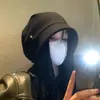 Chapéu Frio Estilo Coreano Preto para Mulheres, Outono e Inverno, Grande Circunferência da Cabeça, Novo Gorro Slouchy 2025, Solto, Emagrecimento Facial, Versátil, Chapéu Turbante