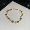 Um Toque de Verde Oliva~ Pulseira Flor Folha de Zircônia Oval, Pulseira Doce Estilo Floresta, Joias com Sensação de Luxo Leve e de Alta Qualidade