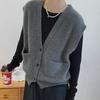 Estilo Coreano Outono e Inverno Novo Suéter de Lã Cardigan de Lã Feminino Colete Cinza Fumê Gola V Colete Tricotado Camada Ajuste Solto
