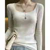 Estilo Nuevo Otoño e Invierno Gris Cuello Bajo Hilo Retorcido Tejido Camiseta Interior para Mujer con Suéter Interior Elegante