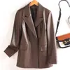 Jaqueta de Pele de Ovelha Estilo Novo Outono 2025 Transfronteiriça para Mulheres, Blazer Curto Slim com Gola de Terno