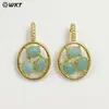 Wt-E795 Diseño Ovalado Calado Piedra Ojo de Tigre Turquesa Circonita Incrustada Gancho para Oreja Pendientes para Ropa de Trabajo Diaria