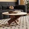 Mesa de centro de pizarra blanca pura, madera maciza, tamaño pequeño, redonda, estilo wabi-sabi de mediados de siglo, con cerraduras Luban y uniones de mortaja y espiga, hecha de madera de fresno, diseño creativo