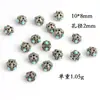 Bola hueca de aleación dorada mate con incrustaciones de gemas de puntos rojos y azules, bola de diamante con puntos de plata antigua, accesorios para jugar con texto DIY