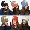 Gorro de Montón Moda de Primavera Gorro de Cuello Tejido Etiqueta de Tela Color Sólido Gorro Pullover Protección para Orejas Gorro para Mujer Gorro de Luna Rizado