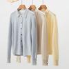 Suéter de Cashmere Feminino 100% Cashmere Puro Outono e Inverno Novo Solto Listrado Tricô Gola Polo Manga Longa Cardigã Suéter