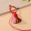 Llavero de Nudo Vajra con Borla de Hilo de Algodón Estilo Tíbet Cordón Tejido Semi-Hecho a Mano Llavero de Coche Adorno Colgante para el Viento
