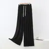Pantalones de Modal para Dormir con Cordón, Pantalones Rectos para Mujer, Pantalones de Pierna Ancha de Cintura Alta, Pantalones Largos Sueltos Finos, Pantalones para Casa, Pantalones Elásticos de Baile