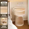 Mesa de noche móvil para gato, Cama para gato, Mesa de noche integrada de color crema, Mesa auxiliar de noche de arte en hierro