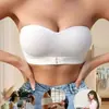 Sujetador tipo banda de estilo europeo y americano, transfronterizo, de cierre frontal, sin tirantes, push-up, antideslizante y anti-exposición para mujer, disponible en tallas grandes, diseñado para levantar y dar soporte