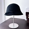 Chapéu de Pescador com Laço Face Pequena Vento de Mil Jin Feminino Outono Inverno Versátil Chapéu de Feltro Chapéu Fedora de Lã Australiana Chapéu Balde Francês