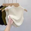 Jersey de punto interior de primavera y verano, camiseta base para mujer, top sin mangas con cuello medio y media cola de tortuga, ideal para principios de otoño.