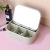 Espejo de tocador de mesa cuadrado 6 compartimentos con caja de joyería Espejo de tocador redondo tres compartimentos Espejo de almacenamiento para damas Espejo HD de princesa