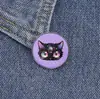 Broche de Metal de Dibujos Animados Gato Negro Pequeño con Gradiente de Cielo Estrellado Soñador Creativo Insignia Decorativa para Bolso Ropa