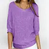 Nuevo de Primavera Estilo Europeo y Americano Transfronterizo Color Sólido Cuello Redondo Tejido Ropa de Trabajo para Mujer Elegante Top de Manga Tres Cuartos Camisa para Aire Acondicionado